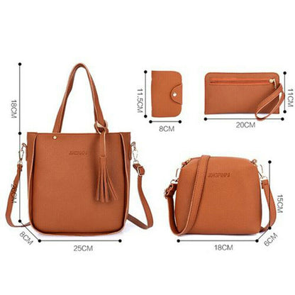 4pcs Women Fashion Solid PU Leather