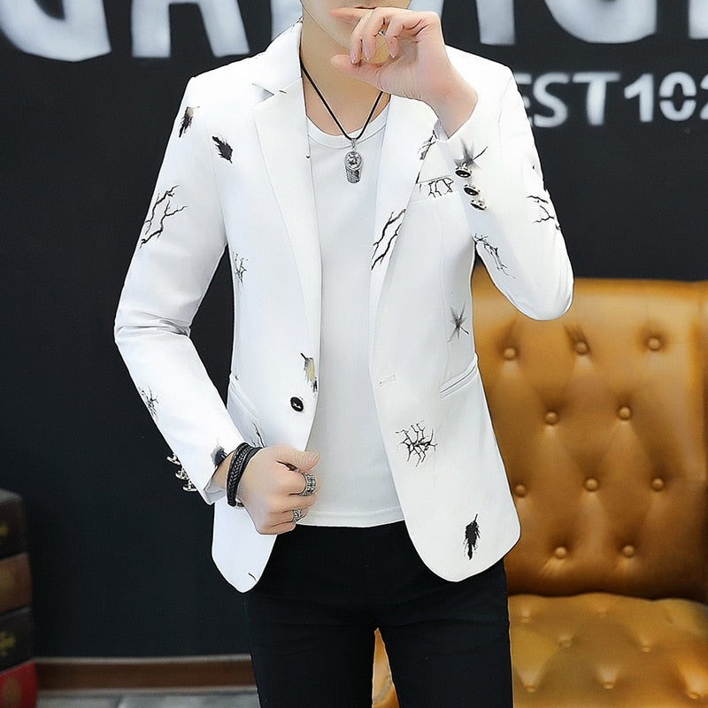 Men Fashion Slim-fit Blazer color Casual Spring Print suit jacket