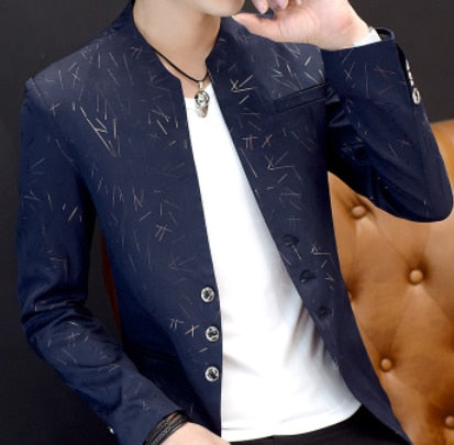 Men Casual Collar Blazers Youth Handsome Trend Slim Print Blazers 5XL 6XL