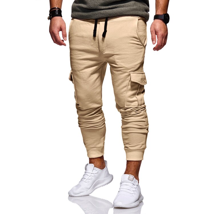 Plus Size Men Cargo Pants Side Pockets Solid Hip Hop Casual Pants Male Joggers Trousers Fashion Casual Streetwear Pants