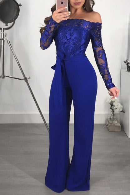 Sexy Off Shoulder Women Sequins Jumpsuits Fashion Slash Neck Long Pants Elegant Rompers Floral Embroidery Lady Overalls