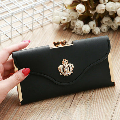 Womens Wallet Ladies Crystal Diamond Crown Decorated Long Card Holder Clutch Bag Case Female Retro Leather Purse Handbag