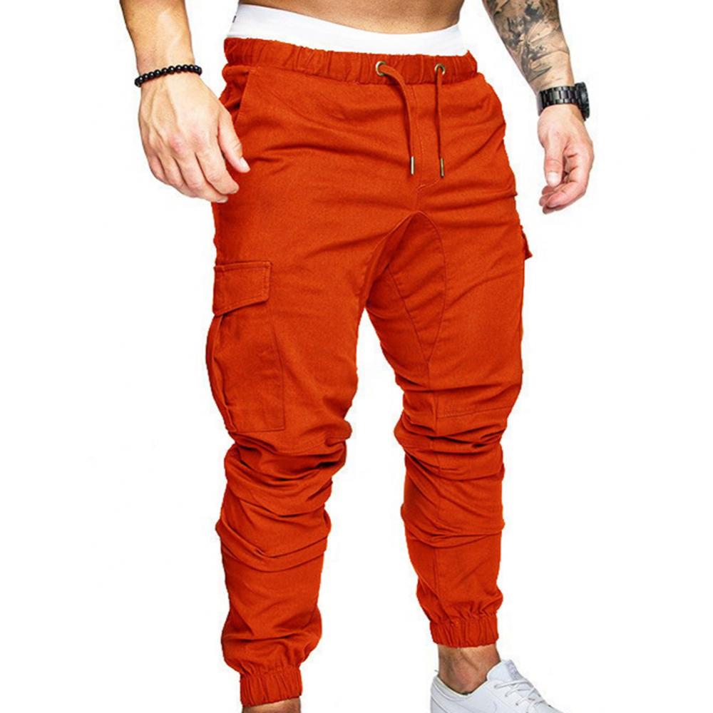 Fashion Men Jogger Pants Casual Solid Color Pockets Waist Drawstring Ankle Tied Skinny