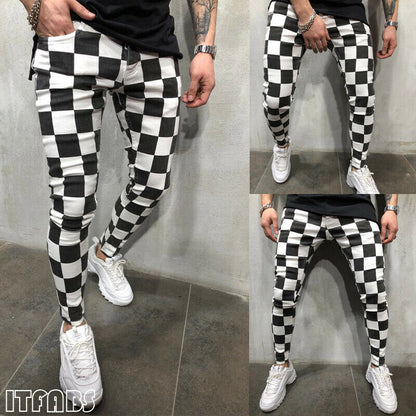 Men Fashion Slim Comfortable Black White Casual Pencil Pants