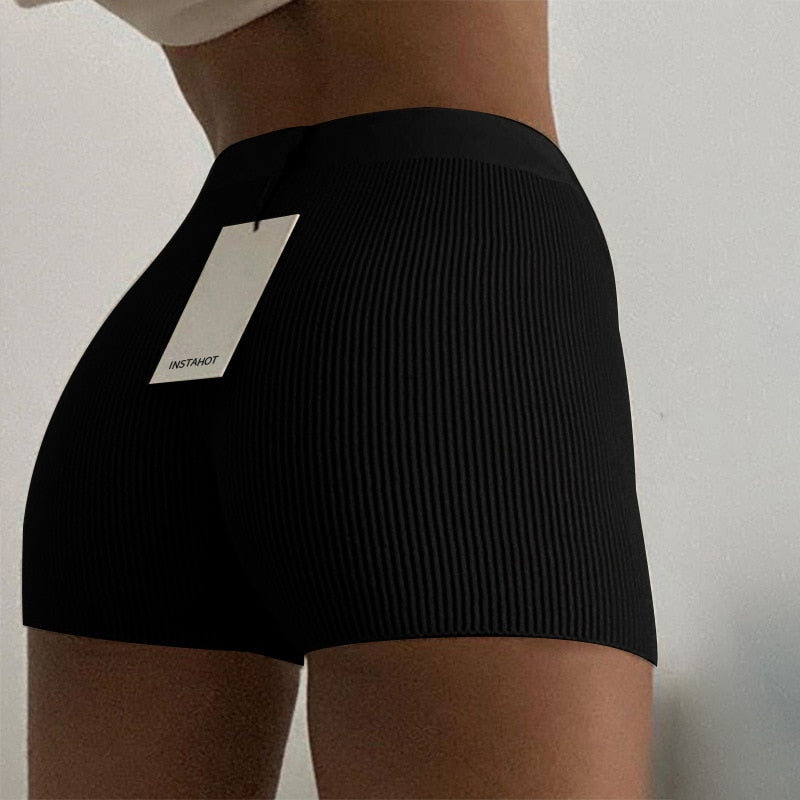 Summer Knit Shorts Cotton White Women Casual Mini Black Sexy High Waist Ribber Streetwear Basic Biker Shorts High Stretched