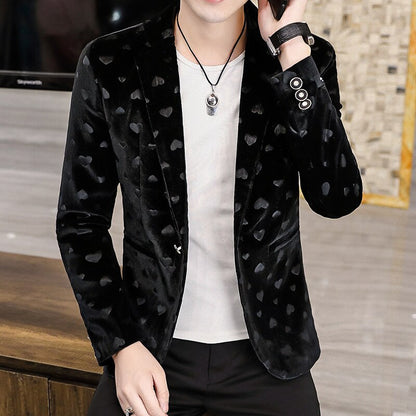 Men New Four Seasons Heart-Shaped Jacquard blazer Gold Velvet Casual Slim Handsome