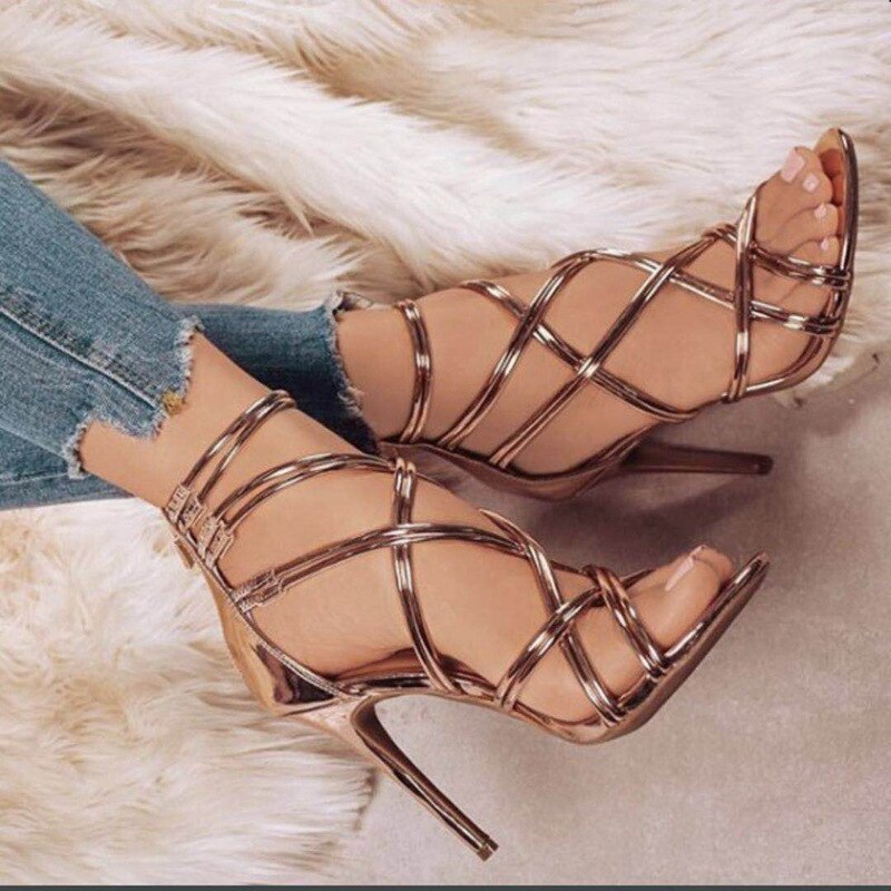 Sexy Women Shoes High Heels 11CM Rome Cross Strap Stiletto Ladies Gladiator Sandals Heels Shoes Summer Casual Party Pumps 2022