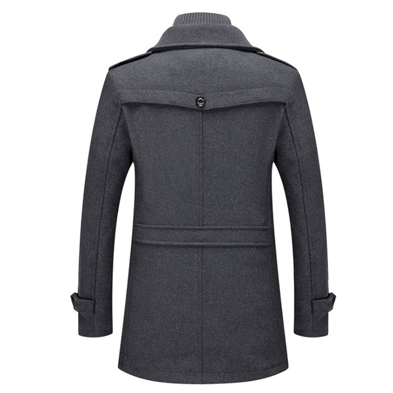 New Men Wool Blends Coats Autumn Winter Solid Color Cold Resistant Men Woolen Overcoat Double Collar Casual Trench Coat Male