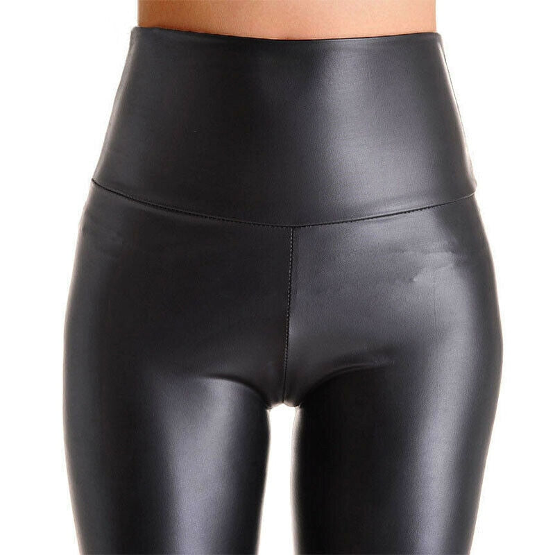 Leather Shiny Sexy Leggings for Women Vadim 2021 Summer High Waist Black Stretchy Faux Leather Pant Mujer Leggings Ropa