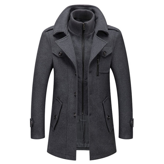 New Men Wool Blends Coats Autumn Winter Solid Color Cold Resistant Men Woolen Overcoat Double Collar Casual Trench Coat Male