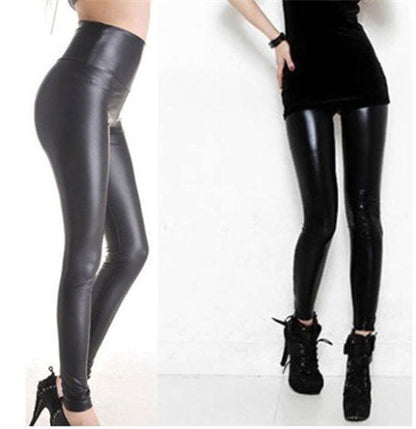 Leather Shiny Sexy Leggings for Women Vadim 2021 Summer High Waist Black Stretchy Faux Leather Pant Mujer Leggings Ropa