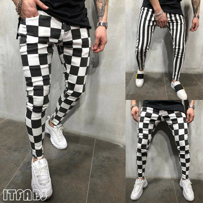 Men Fashion Slim Comfortable Black White Casual Pencil Pants