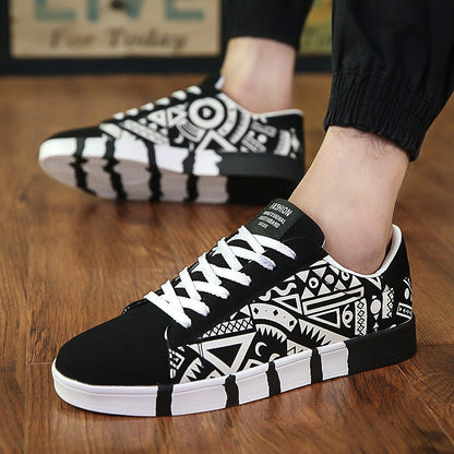 Summer Autumn Men Shoes Fashion Graffiti Men&#39;s Sneaker Lightweight Mens Casual Shoes Low Top Breathable Black Male Canvas Shoes