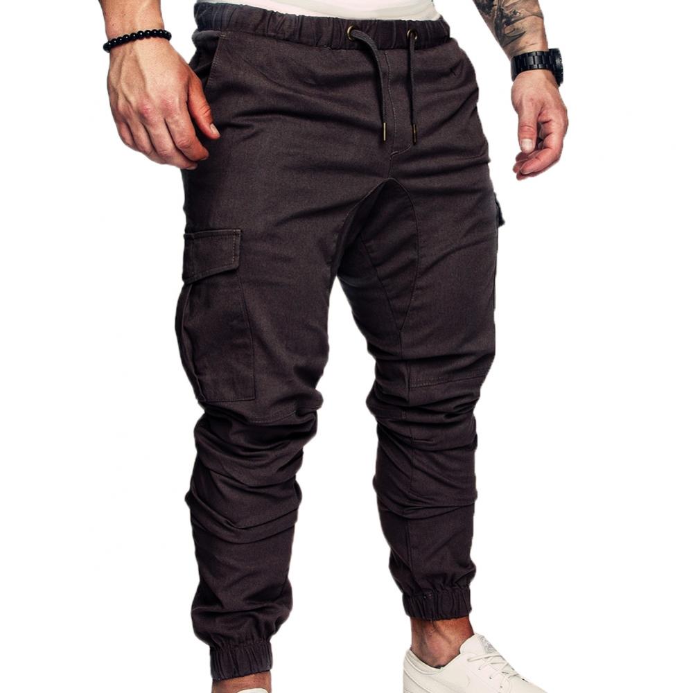 Fashion Men Jogger Pants Casual Solid Color Pockets Waist Drawstring Ankle Tied Skinny