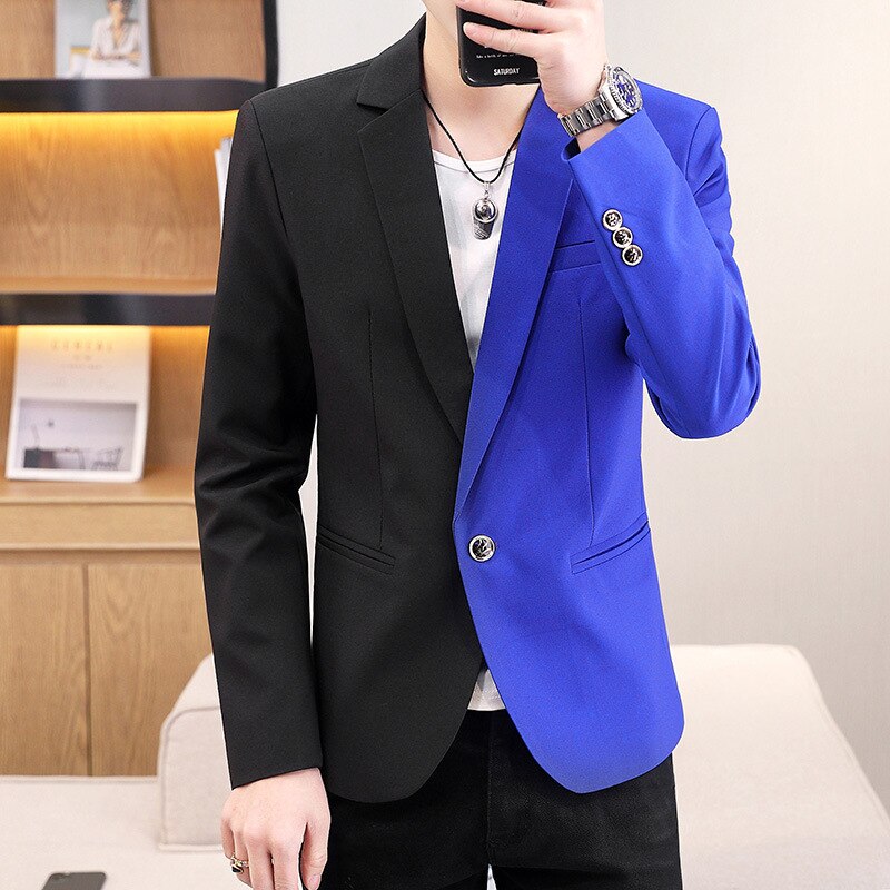 Men Fashion Dual-Color Patchwork Trendy Handsome Blazer Jacket