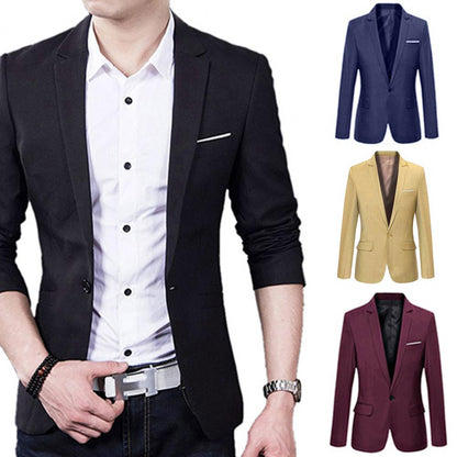 Business  Male Suits Slim Formal Formal Dress Waistcoat  One Button Lapel Long Sleeve Pockets Top Male blazer suit  بلايز