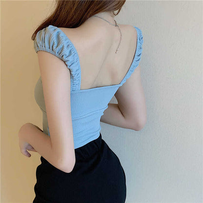 Y2K Solid color Ruched Tie Up Crop Top Summer Backless Harajuku Tank Top Female Off Shoulder Cute Vest Women Party Beach New