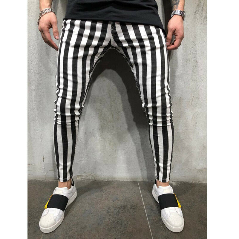 Men Fashion Slim Comfortable Black White Casual Pencil Pants