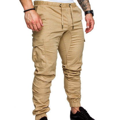 Fashion Men Jogger Pants Casual Solid Color Pockets Waist Drawstring Ankle Tied Skinny