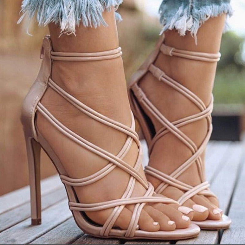 Sexy Women Shoes High Heels 11CM Rome Cross Strap Stiletto Ladies Gladiator Sandals Heels Shoes Summer Casual Party Pumps 2022