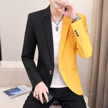 Men Fashion Dual-Color Patchwork Trendy Handsome Blazer Jacket