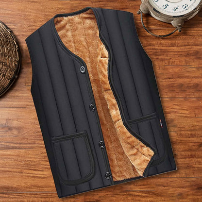 Trendy Vest  Cardigan Casual Men Winter Coat  Side Pockets Winter Vest