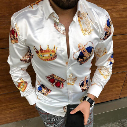 New Casual Turn-down Collar Mens Shirts Vintage Printing Button Short Sleeve Men