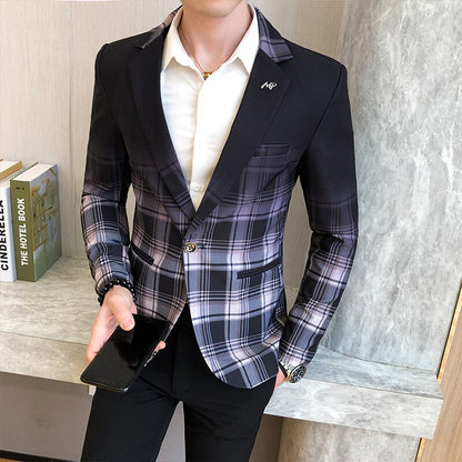 Tulututu Plus, Men Printed Suit Male Blazer Stand-up Collar Casual Suit Thin Jacket 3XL