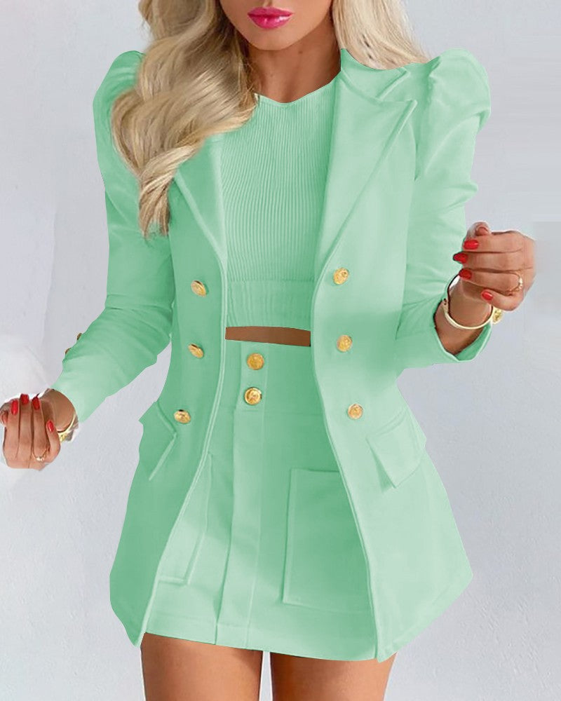 Office Lady Suit Long Sleeve Solid Color Jacket &amp; Mini Skirt Two-piece Set 2022 Spring Autumn New Female Casual Women Sets