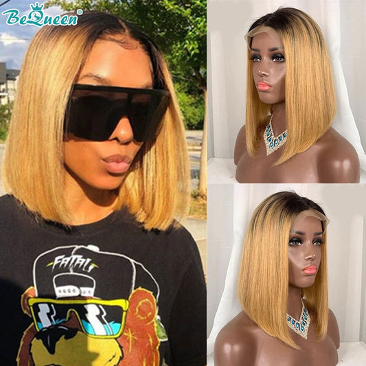 100% human, Highlight Wig Human Hair  Bob Wig Lace Front Human Hair Wigs