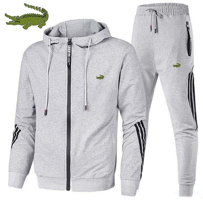 Men sports zipper Hooded Jacket Set trend outdoor sports printed jacket + Pants