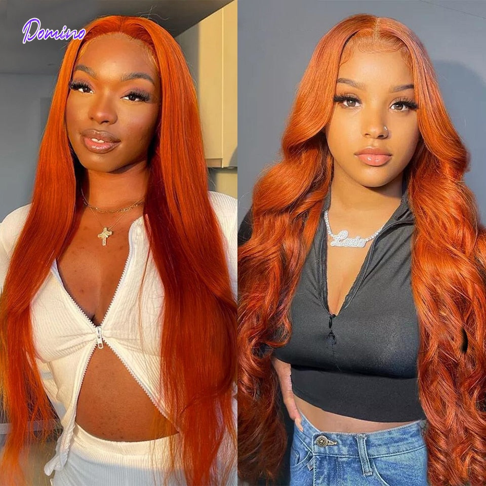 Orange Ginger Color Lace Front Wigs Brazilian Remy Hair Straight Front Wig Human Hair Orange Ginger Wig Human Hair Pre Plucked