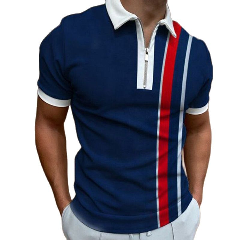 Fashion New Tops Short Sleeve Polo Shirts 3D  Printing Zipper Collar ClothingMen