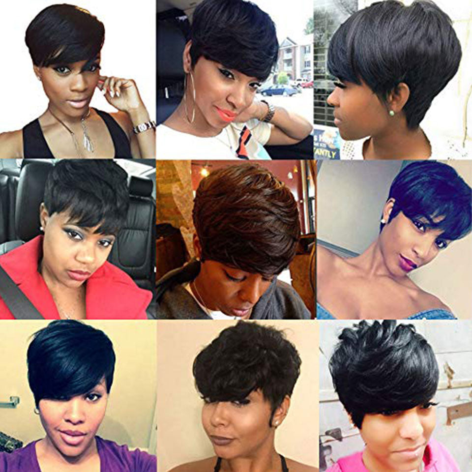 Short Bob Straight Human Wig With Bangs Brazilian Virgin Hair Natural For Black Women