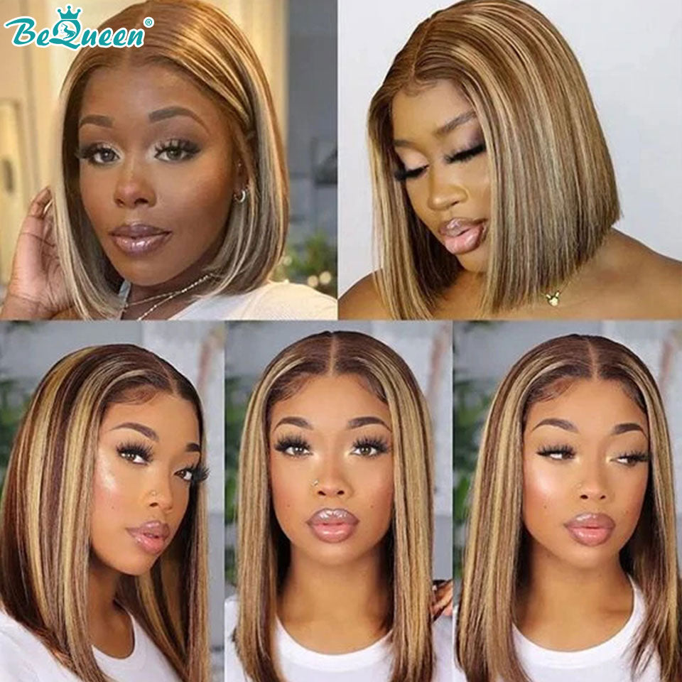 100% human, Highlight Wig Human Hair  Bob Wig Lace Front Human Hair Wigs