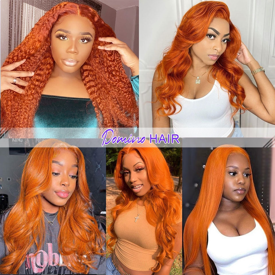 Orange Ginger Color Lace Front Wigs Brazilian Remy Hair Straight Front Wig Human Hair Orange Ginger Wig Human Hair Pre Plucked