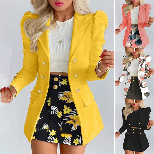 Office Lady Suit Long Sleeve Solid Color Jacket &amp; Mini Skirt Two-piece Set 2022 Spring Autumn New Female Casual Women Sets