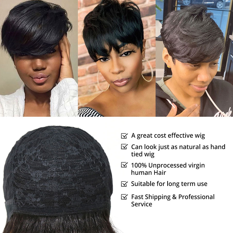 Short Bob Straight Human Wig With Bangs Brazilian Virgin Hair Natural For Black Women