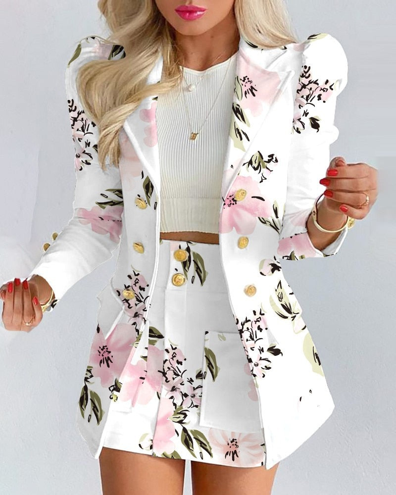 Office Lady Suit Long Sleeve Solid Color Jacket &amp; Mini Skirt Two-piece Set 2022 Spring Autumn New Female Casual Women Sets