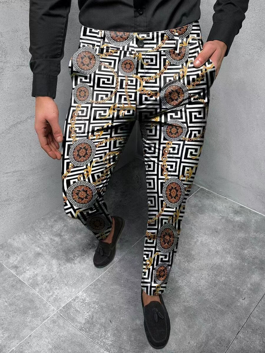 Mens Clothes Streetwear  Casual Men Pattern Printed Pants Pencil Pant Business