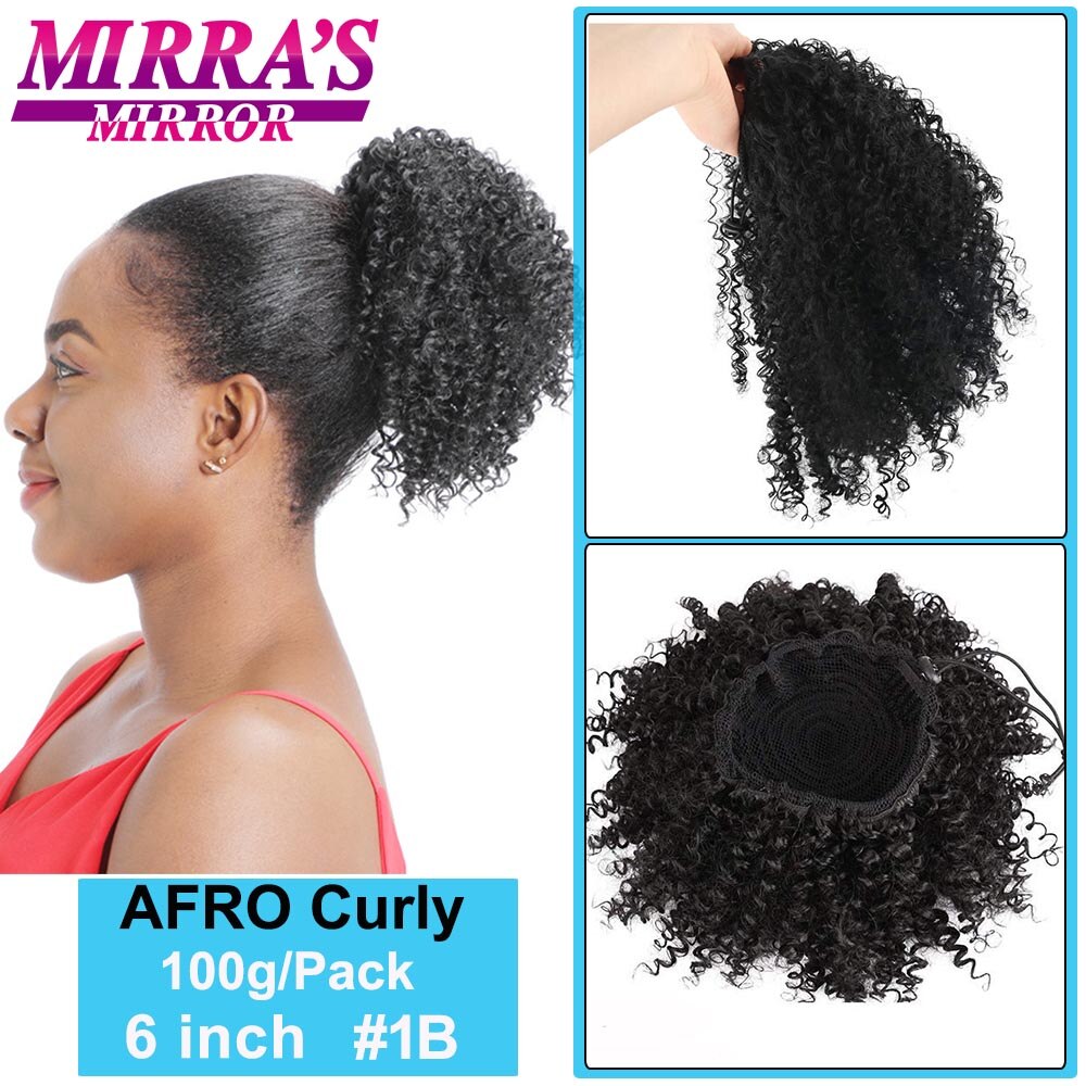 Afro Puff Drawstring Ponytail Hair 10 Inch Short Afro Kinkys Curly Afro Bun Extension Hair