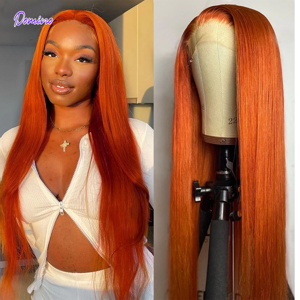 Orange Ginger Color Lace Front Wigs Brazilian Remy Hair Straight Front Wig Human Hair Orange Ginger Wig Human Hair Pre Plucked