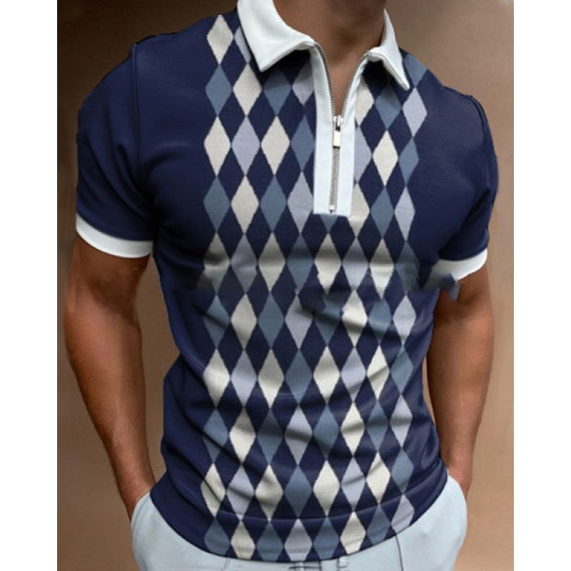 Fashion New Tops Short Sleeve Polo Shirts 3D  Printing Zipper Collar ClothingMen