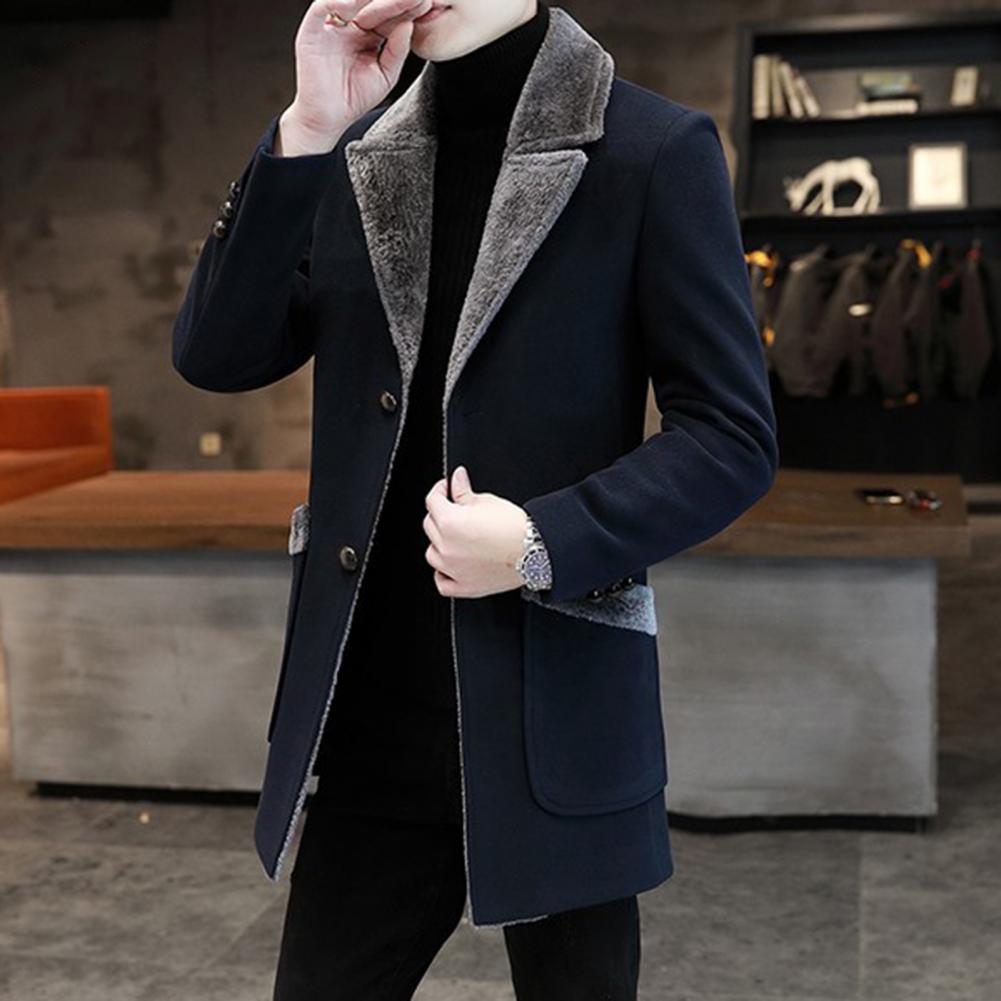 Stylish Men Business Jacket Washable Warm Overcoat Plush Collar Turn-down Collar Buttons Windbreaker  Keep Warm