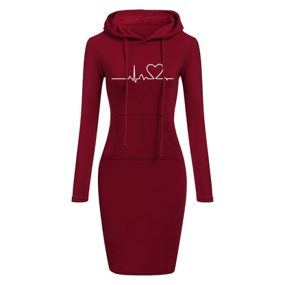 Women Fashion Hooded Sweater Dress Autumn and Winter Long Sleeve Hoodie Dress Slim Fit Pullovers Sweatshirt Dress