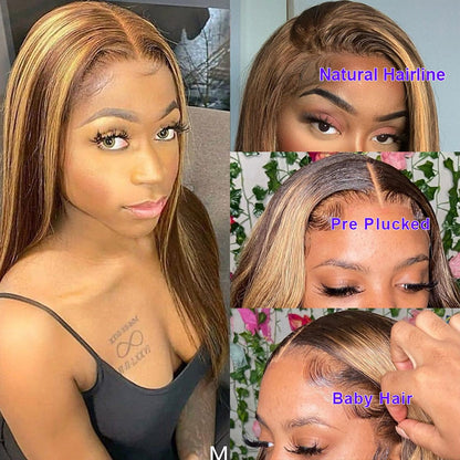 Highlight Wig Human Hair Honey Blonde Transparent Lace Wigs Remy T Part Brazilian Bone Straight Lace Front Human Hair Wigs