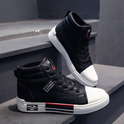 Men High-Top Skateboard Shoes Leather Casual Sneakers Male