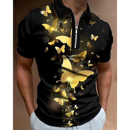 Fashion New Tops Short Sleeve Polo Shirts 3D  Printing Zipper Collar ClothingMen