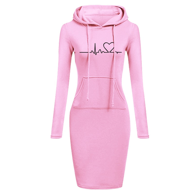 Women Fashion Hooded Sweater Dress Autumn and Winter Long Sleeve Hoodie Dress Slim Fit Pullovers Sweatshirt Dress