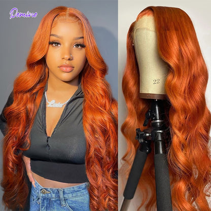 Orange Ginger Color Lace Front Wigs Brazilian Remy Hair Straight Front Wig Human Hair Orange Ginger Wig Human Hair Pre Plucked